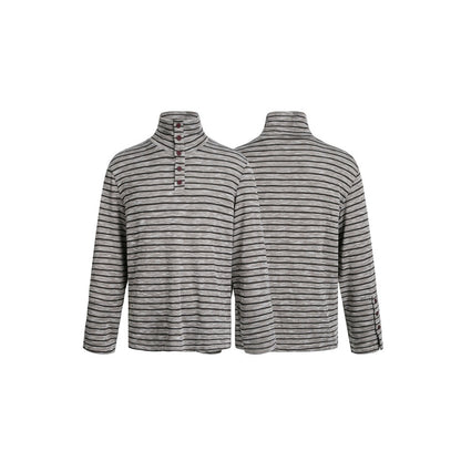Men's Striped Turtleneck Sweater with Button Placket and Relaxed Fit EVA-US