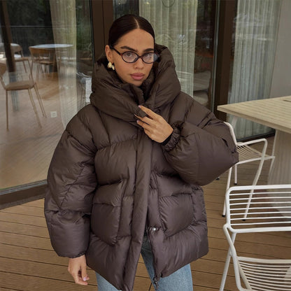Women's Oversize Quilted Jacket with High Shawl Collar and Padded Filling EVA-US