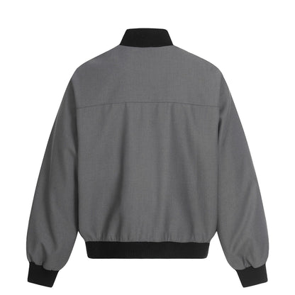 Unisex Short Boxy Bomber Jacket with Concealed Zip Front and High Ribbed Collar EVA-US