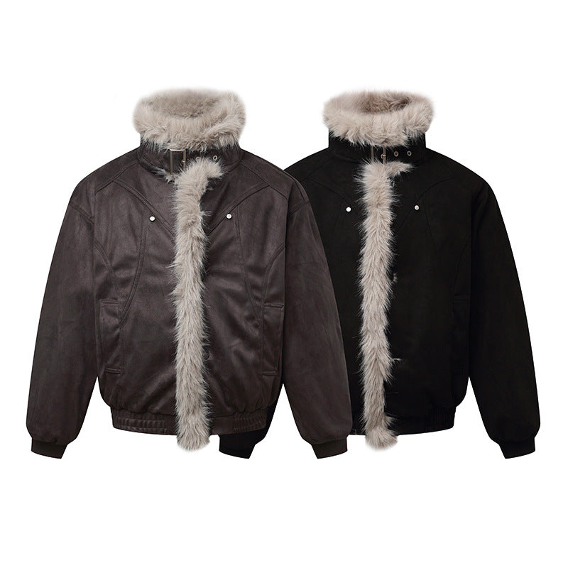 Men's bomber jacket in aviator look with faux fur trim and buckle collar EVA-US