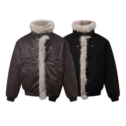 Men's bomber jacket in aviator look with faux fur trim and buckle collar EVA-US