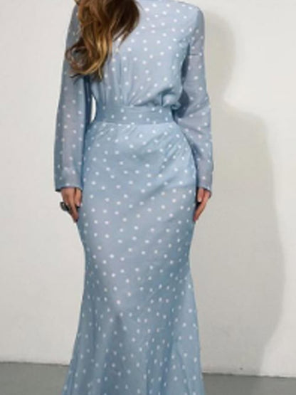 Women's maxi dress with figure-hugging mermaid silhouette and polka dot print EVA-US