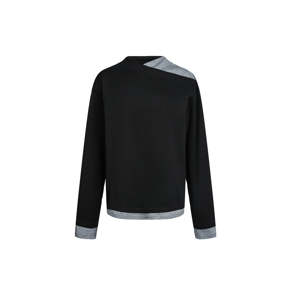 Women's long sleeve shirt with asymmetrical shoulder cutout and contrasting cuffs EVA-US