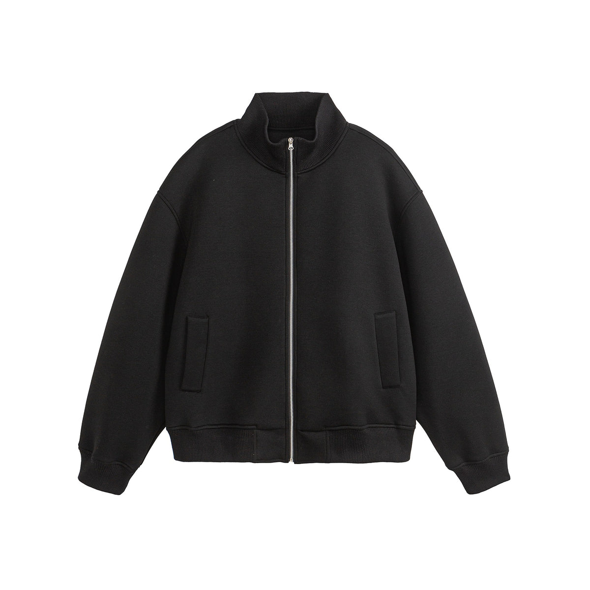 Unisex Boxy-Zip Sweat Jacket with Funnel Neck and Ribbed Cuffs EVA-US