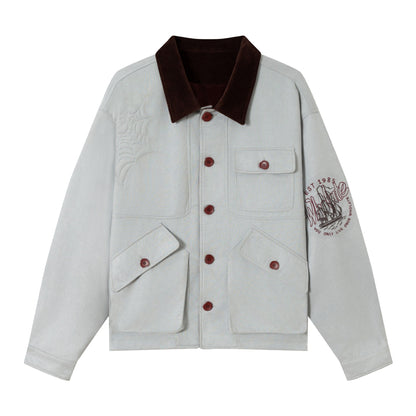 Men's short jacket made of suede look with cord collar and utility pockets EVA-US