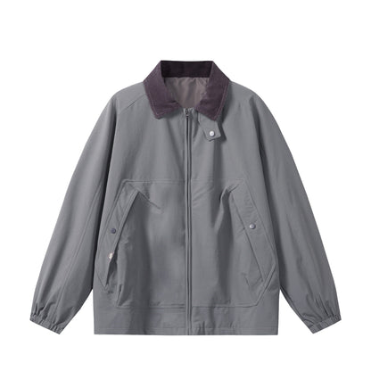 Unisex Short Cut Boxy Blouson with Cord Collar, Zipper and Utility Flap Pockets EVA-US