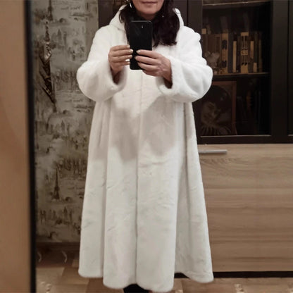 Women's Maxi Faux Fur Coat with Oversized Cut and Patch Pockets EVA-US
