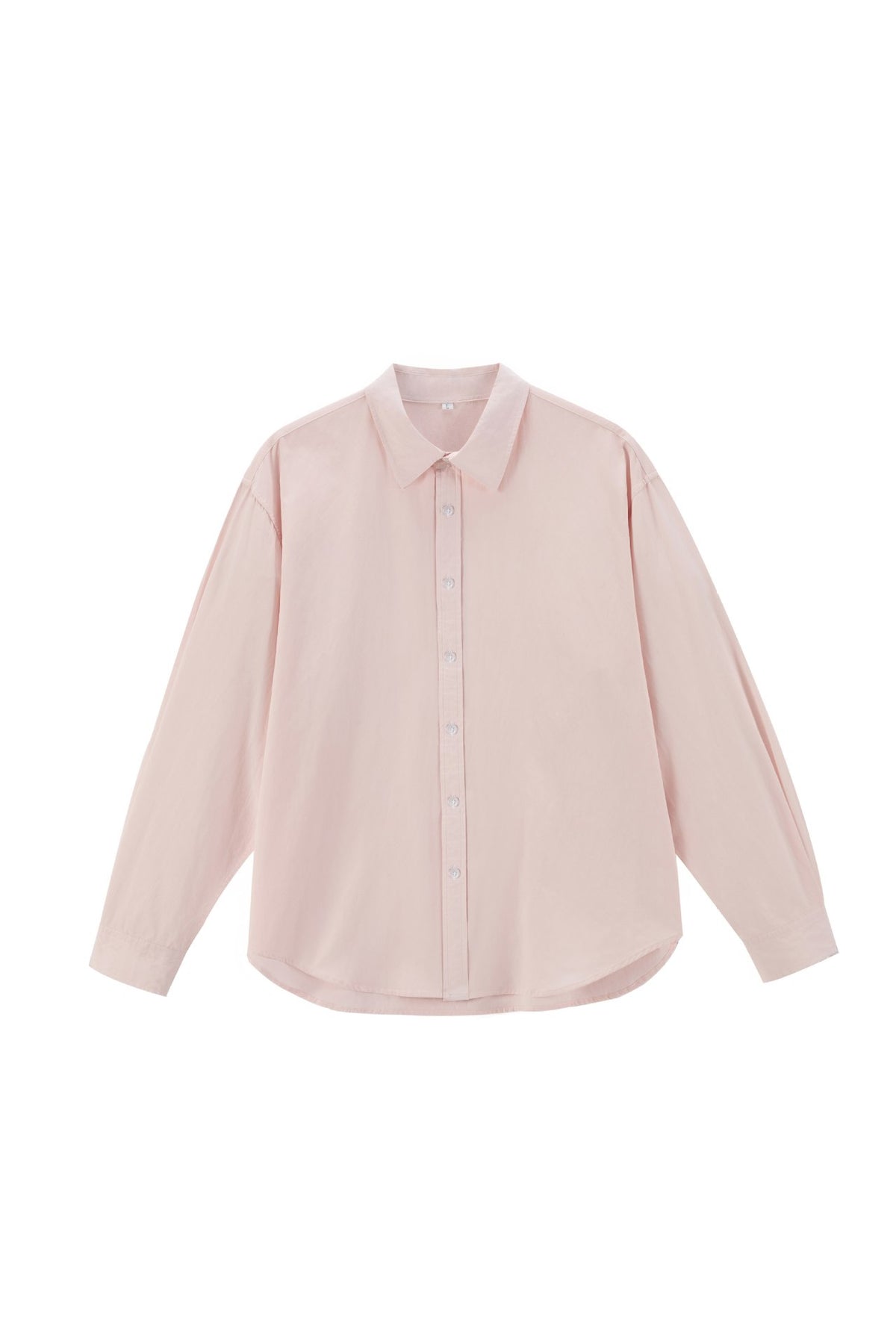 Women's Oversize Cotton Blouse with Kent Collar and Rounded Hem