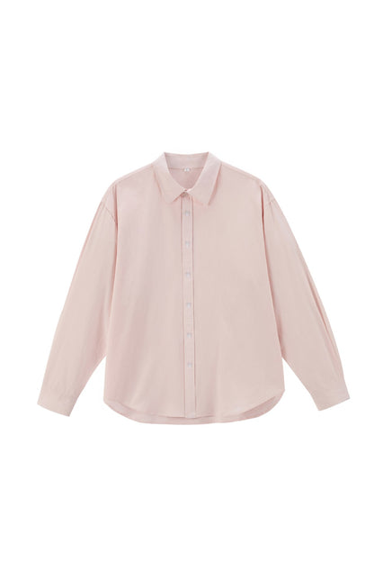 Women's Oversize Cotton Blouse with Kent Collar and Rounded Hem
