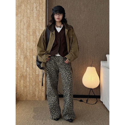Women Wide High-Waist Palazzo Pants in Leopard Print with Relaxed Fit and High Waist EVA-US