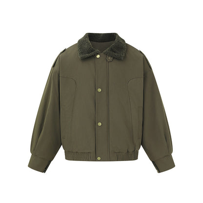 Women's short-cut boxy blouson with teddy collar and shoulder tabs EVA-US