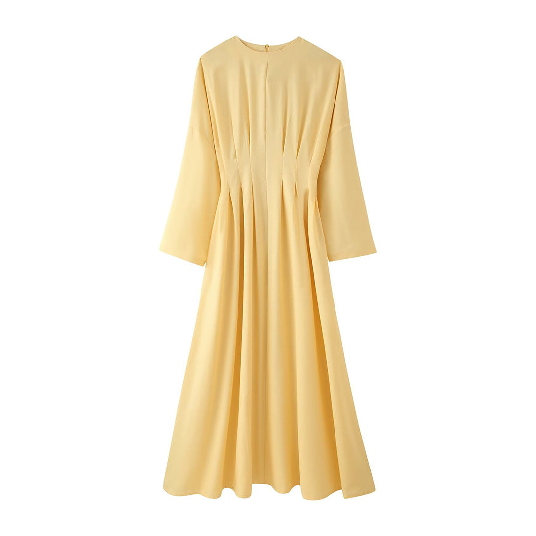 Women's maxi dress with pleated waist, wide skirt and dropped sleeves EVA-US