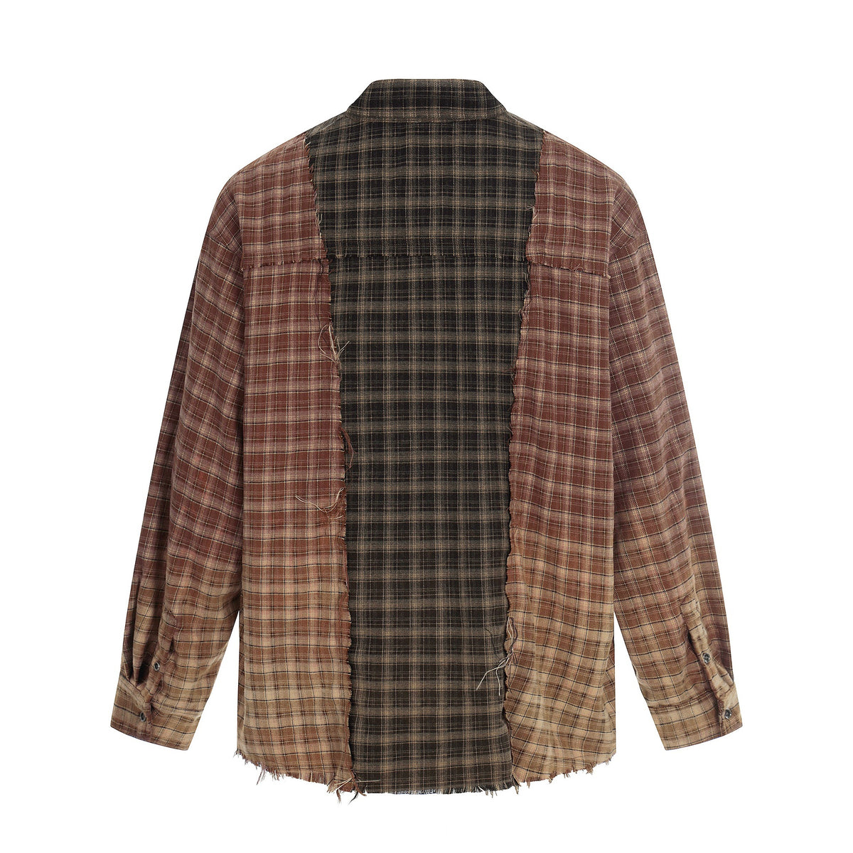 Men's Patchwork Flannel Overshirt with Frayed Edges EVA-US