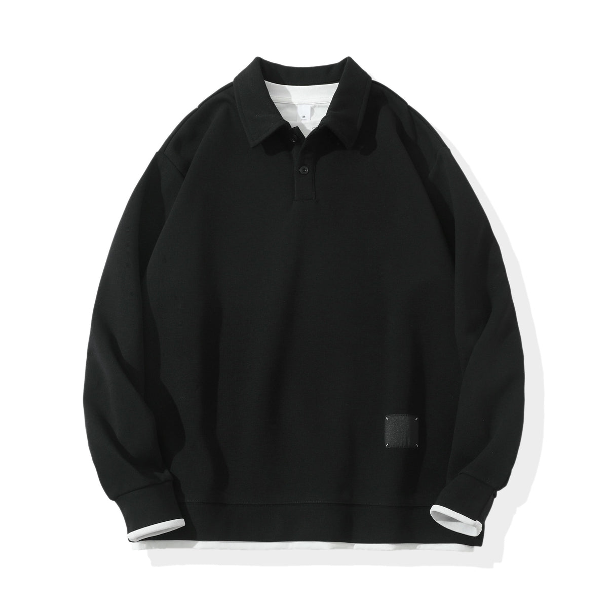 Unisex Oversize Polo Shirt Sweatshirt with Half Button Placket and Layering Effect EVA-US