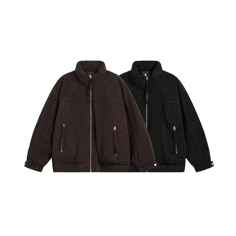 Men's Oversized Padded Bomber Jacket with Stand-Up Collar, Zipper Pockets, and Elastic Hem EVA-US