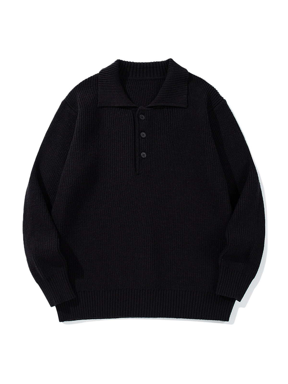 Men's Ribbed Polo Collar Sweater with Triple Button Placket and Relaxed Fit EVA-US