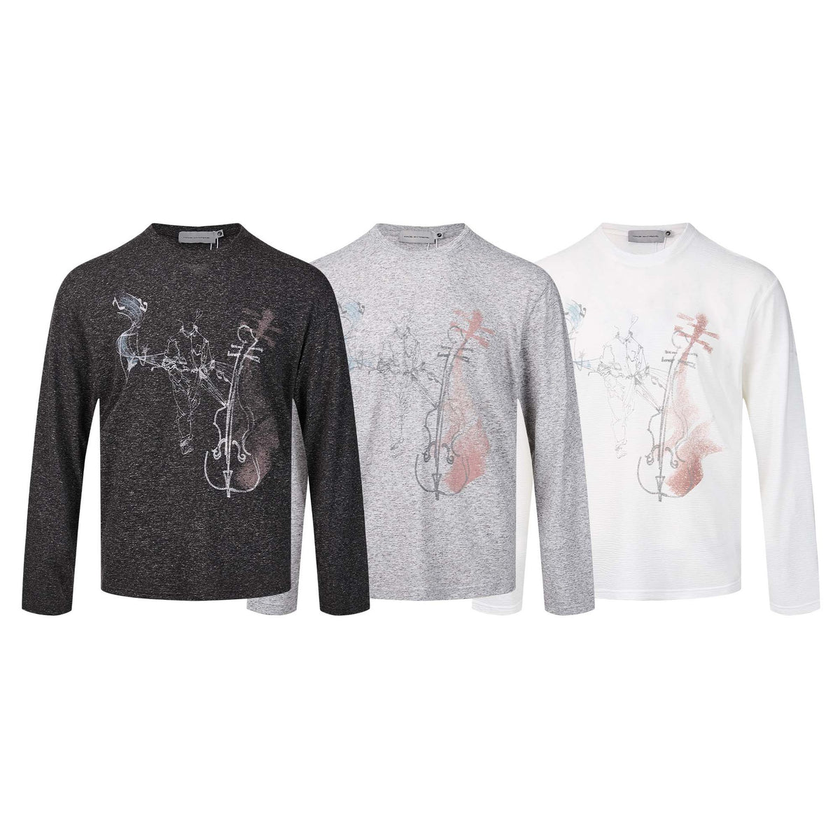 Women's fine structured long sleeve T-shirt with round neck and delicate graphic print EVA-US