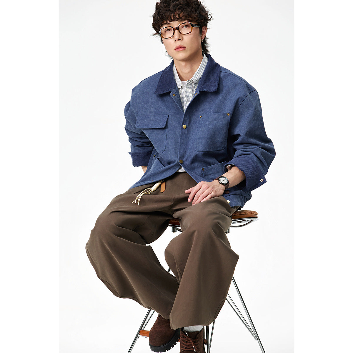 Unisex Short Cut Canvas Field Jacket with Cord Collar and Four Patch Pockets EVA-US