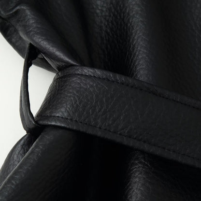 Women's Tailored Faux Leather Blazer with Shawl Collar and Tie Belt EVA-US