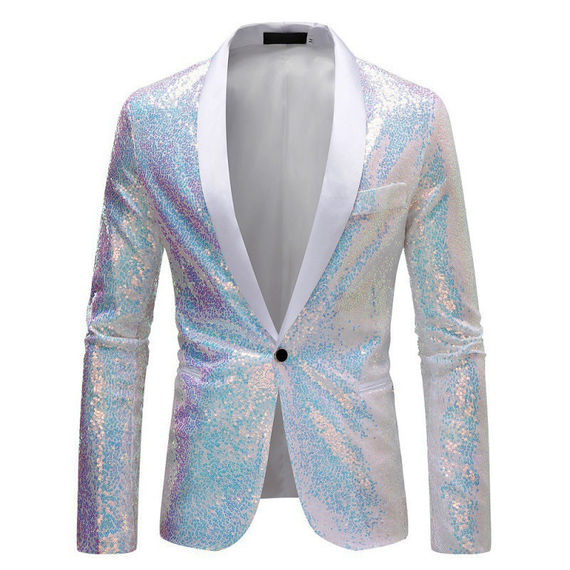 EVA-US Men's Sequin Blazer with Shawl Collar