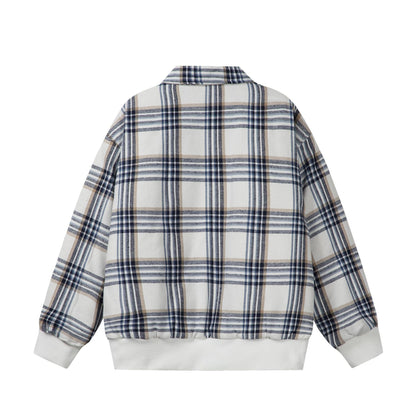 Unisex Checked Boxy Blouson in Oversized Cut with Rib Cuffs and Zipper EVA-US