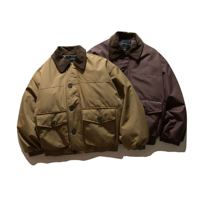 Men's short-cut thermal insulated field blouson with cord collar and spacious flap pockets EVA-US