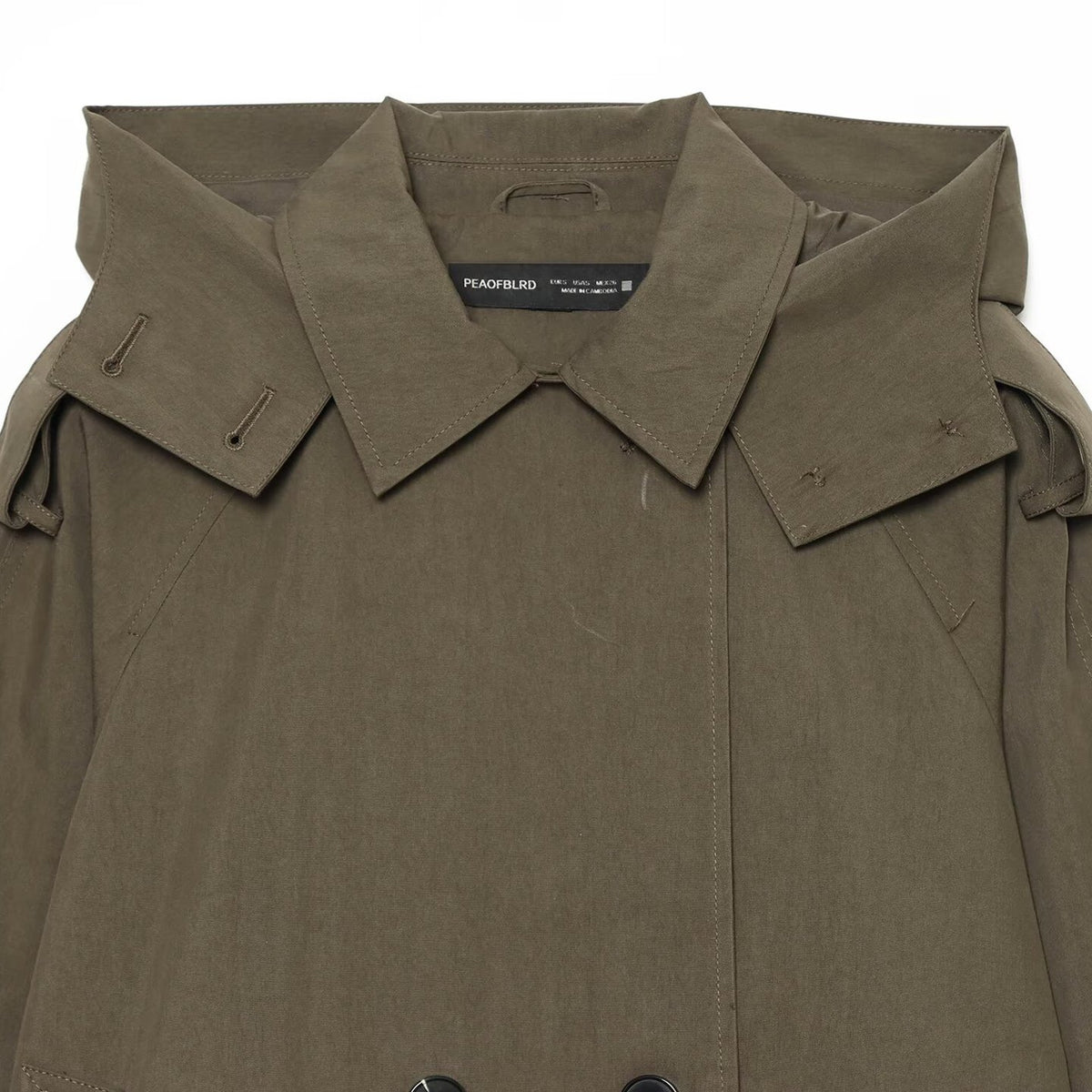 Women's Short-Cut Double-Breasted Trench Cape Coat with Detachable Collar EVA-US