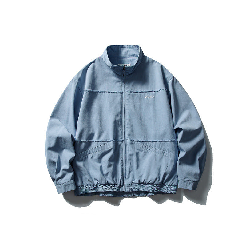 Unisex Boxy Transitional Jacket with Stand-Up Collar, Concealed Zipper and Elastic Hem EVA-US
