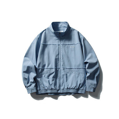 Unisex Boxy Transitional Jacket with Stand-Up Collar, Concealed Zipper and Elastic Hem EVA-US