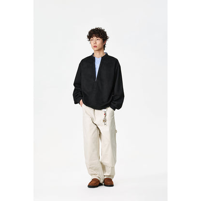 Unisex Oversize Sweatshirt with deep V-neck and integrated shirt collar insert EVA-US