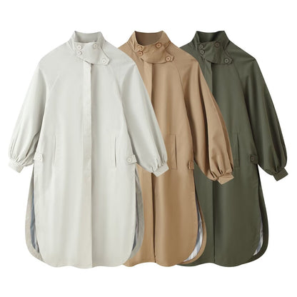 Women's coat with stand collar, balloon sleeves and side slits EVA-US