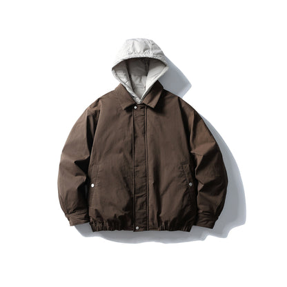 Men's padded transitional jacket with contrasting hood and elastic hem EVA-US