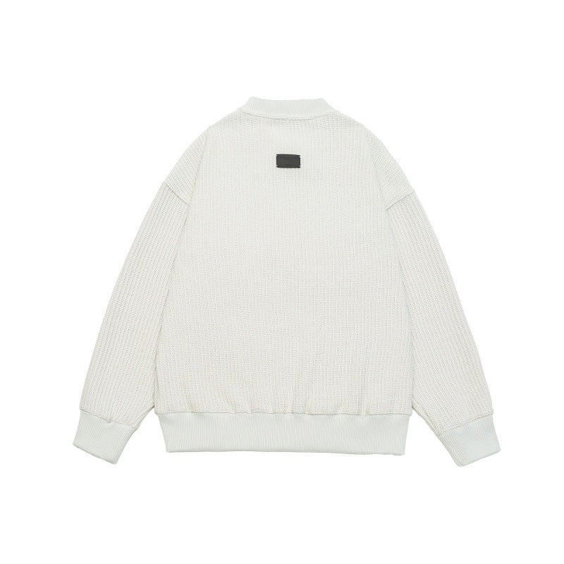 Unisex Boxy Knit Sweater with chunky ribbed texture and round neck EVA-US