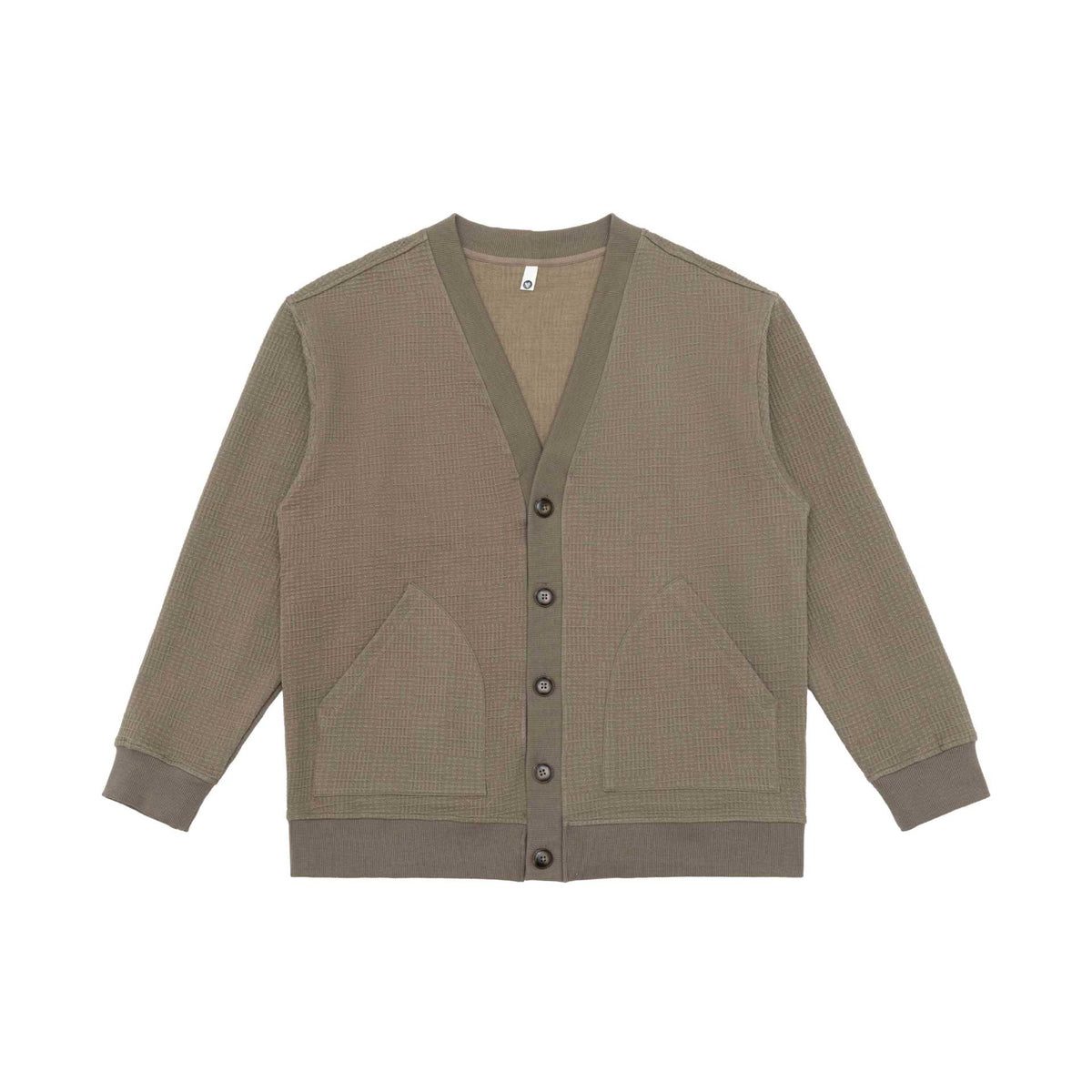 Unisex Waffle Structure Cardigan with V-Neck, Button Placket and Patch Side Pockets EVA-US