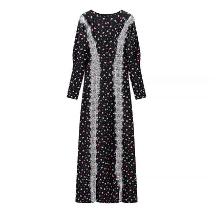 Ladies max dress with lace insert, long sleeves and floral all-over print EVA-US