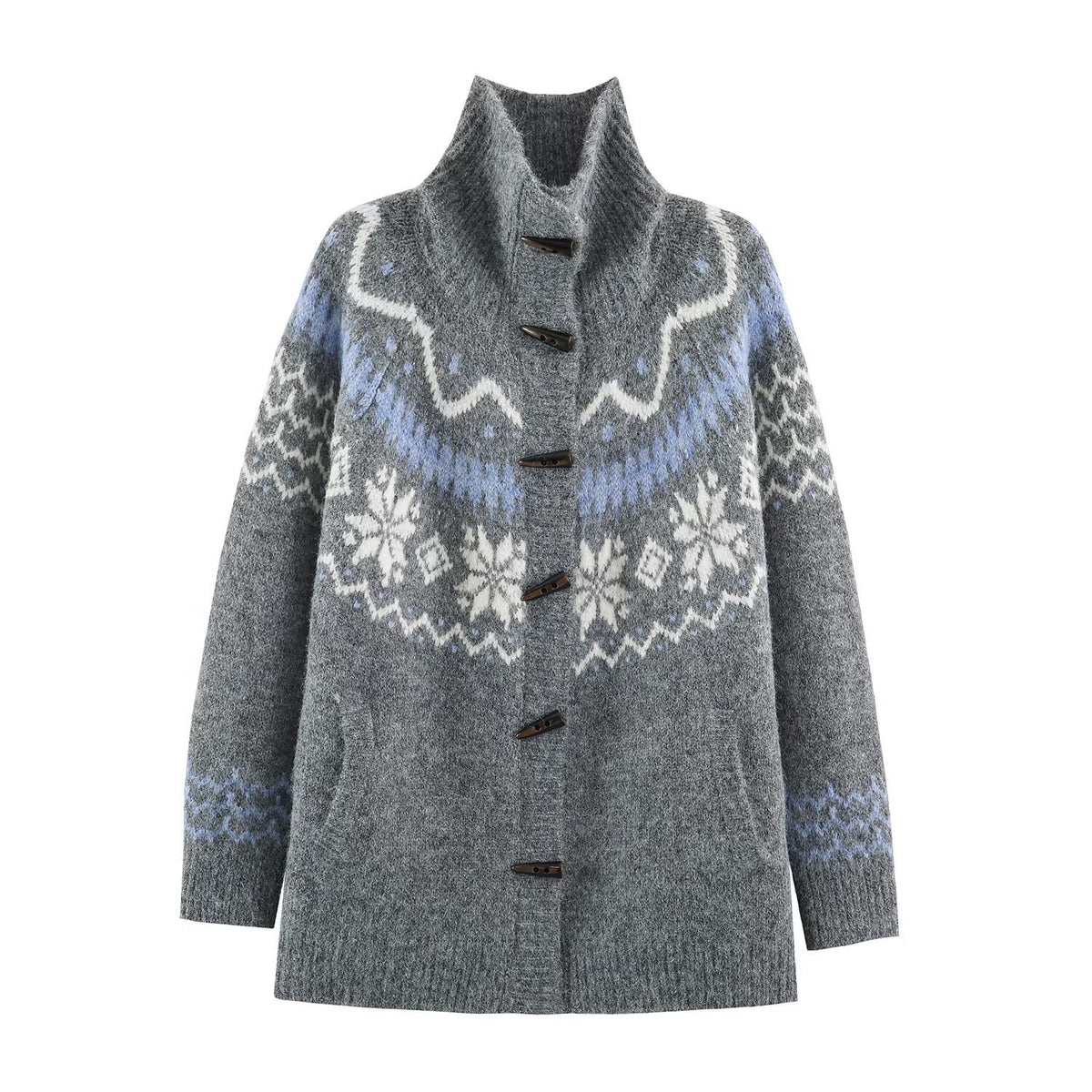 Women’s Norwegian cardigan with stand-up collar and wooden button closures EVA-US