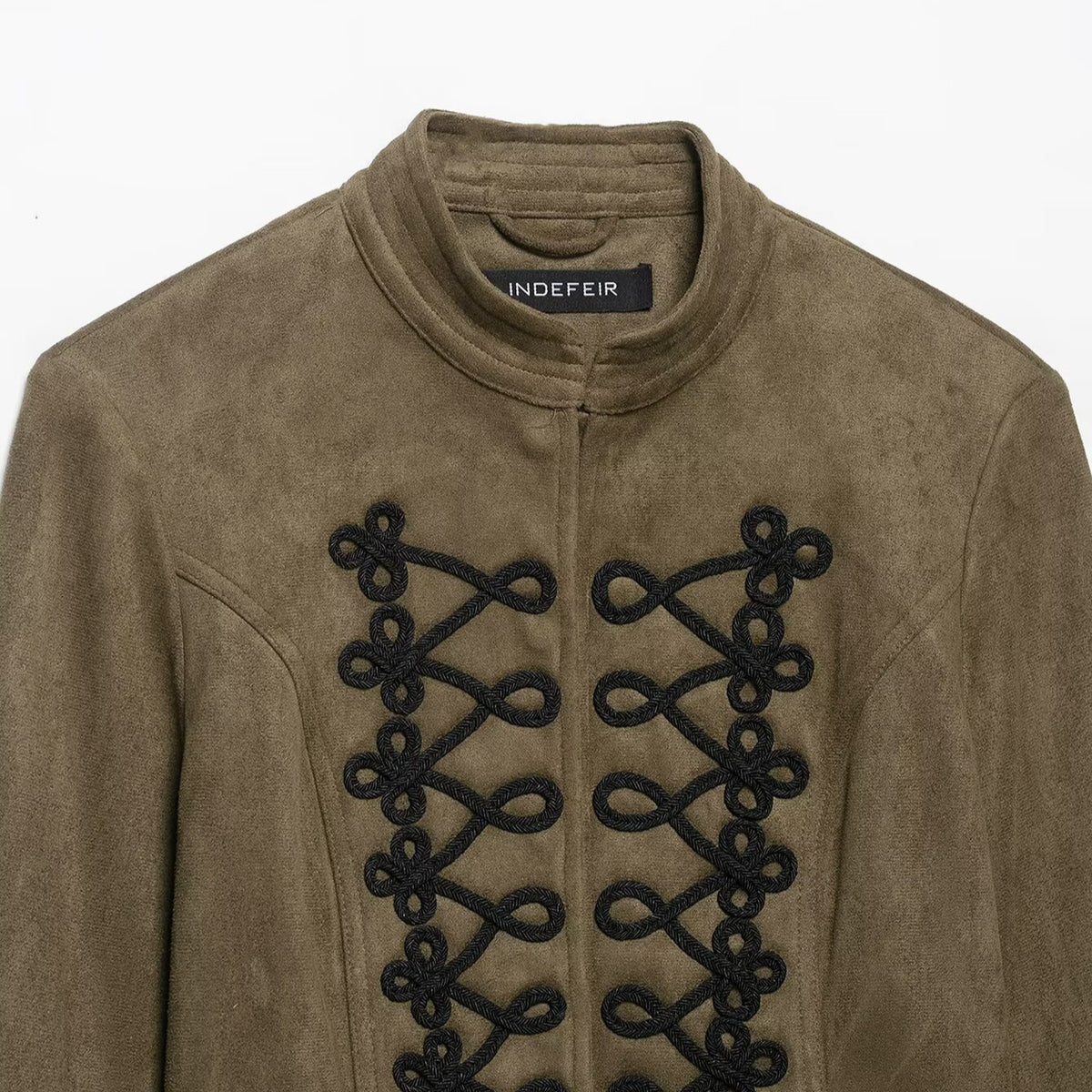 Women's Cropped Velvet Jacket with Military Decorative Cord and Tailored Cut EVA-US