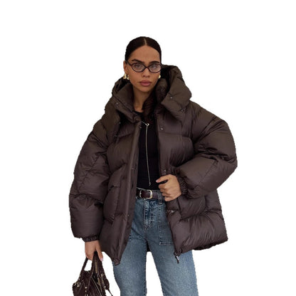 Women's Oversize Quilted Jacket with High Shawl Collar and Padded Filling EVA-US