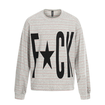 Women Striped Oversize Sweatshirt with large typography print and round neckline EVA-US