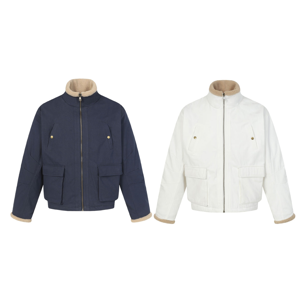 Men's short jacket in field style with teddy fur collar and cargo pockets EVA-US