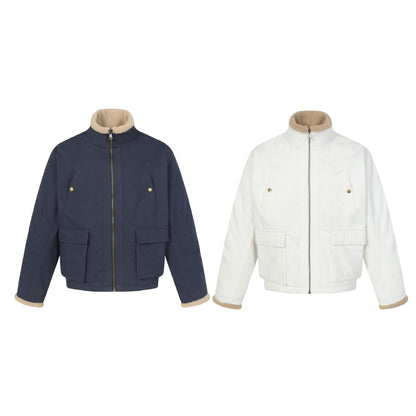 Men's short jacket in field style with teddy fur collar and cargo pockets EVA-US