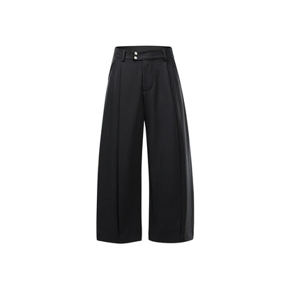 Ladies High-Waisted Culotte Pants with Center Seam, Crease and Double Button Waistband EVA-US