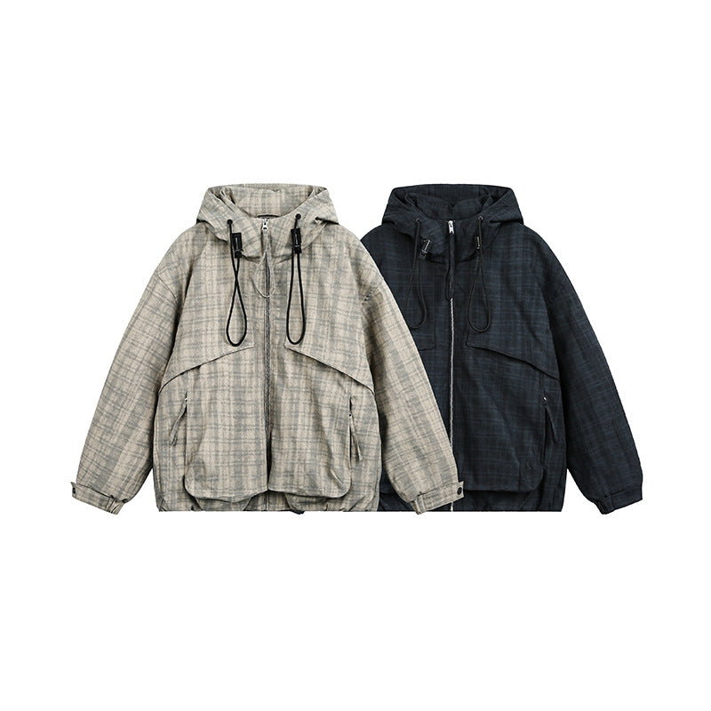 Unisex Oversize Utility Hoodie with checkered pattern and drawstring EVA-US