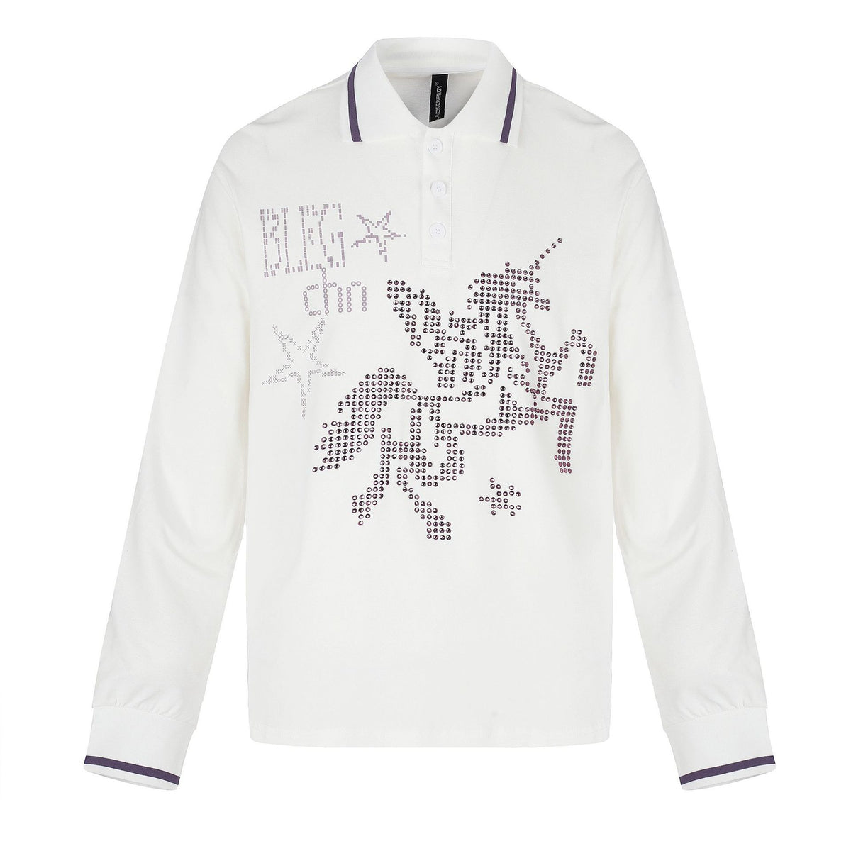 Ladies Long Sleeve Polo Shirt with Rhinestone Application and Contrasting Cuffs EVA-US