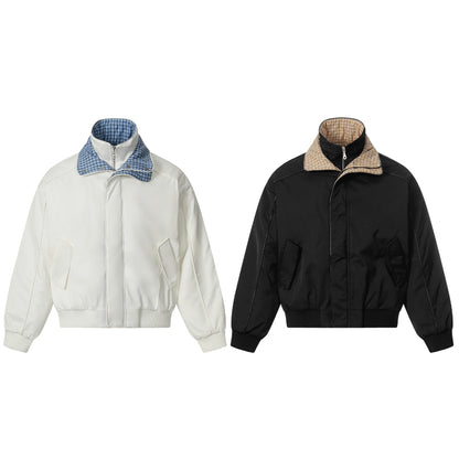 Unisex short jacket with high double collar and checked inner lining EVA-US