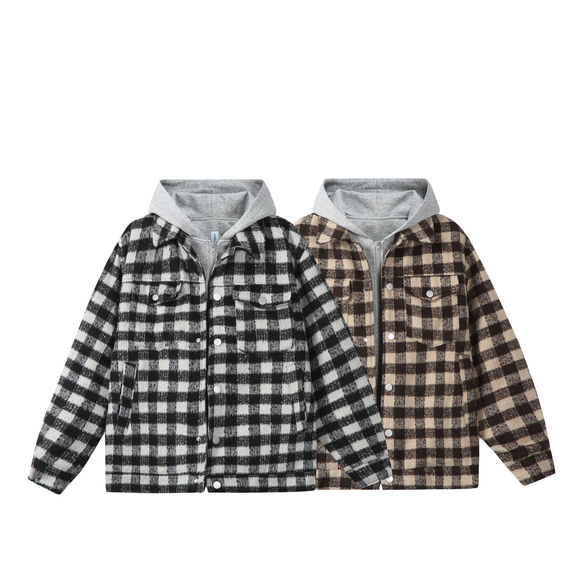 Women's short jacket in shacket style with checked wool look and integrated sweat hood EVA-US