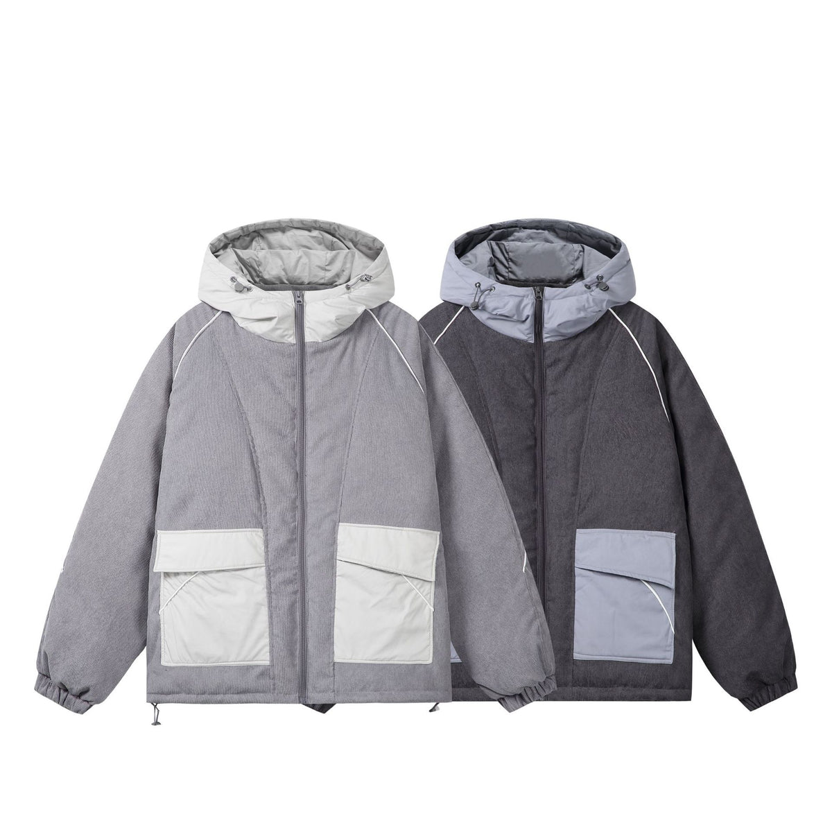 Unisex Quilted Cord Field Jacket with Hood and Large Utility Pockets EVA-US
