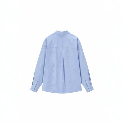 Women's oversized shirt blouse with fine pinstripe and embroidered bow chest pocket EVA-US