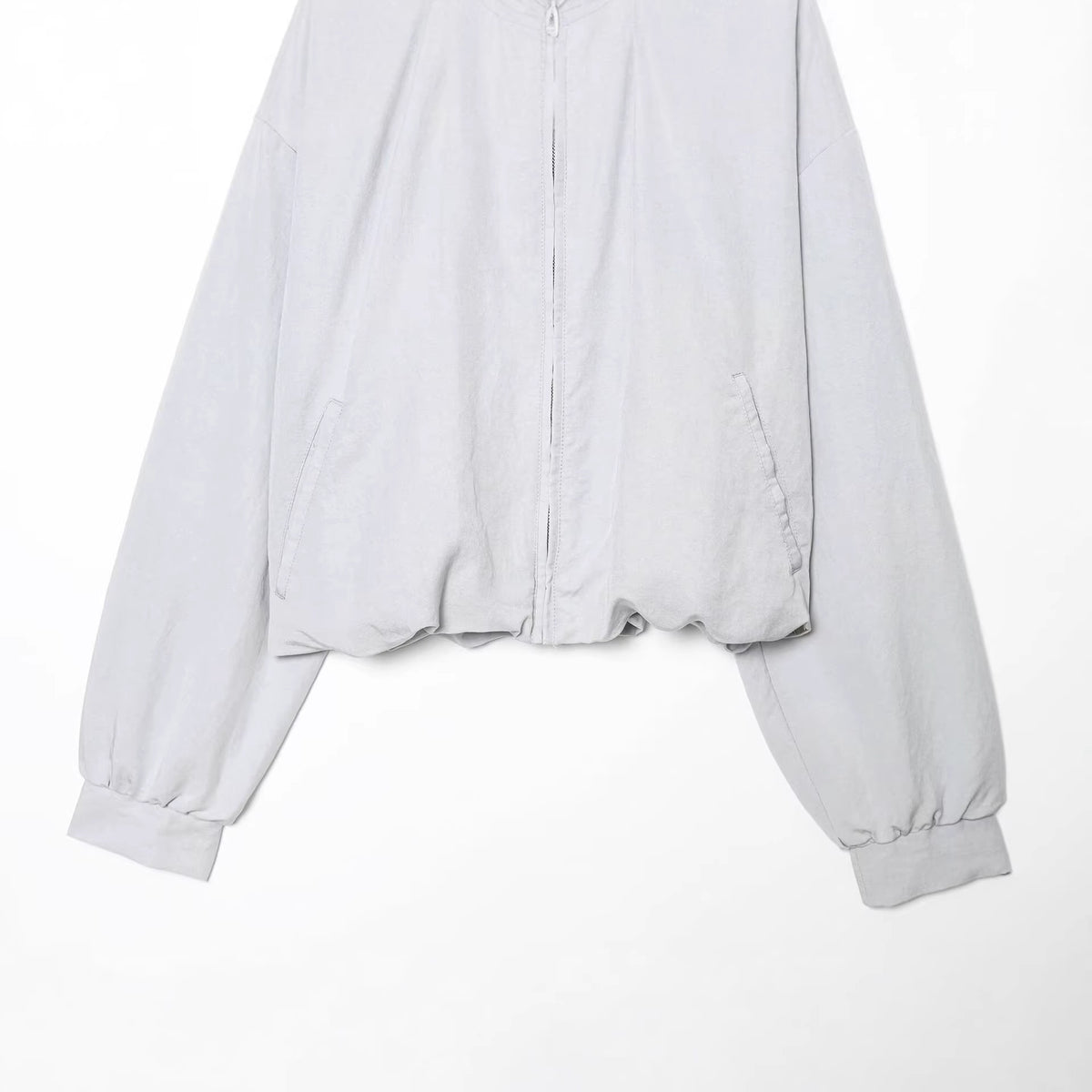 Women's Cropped Bomber Jacket in Oversized Look with Shirt Collar and Elastic Waistband