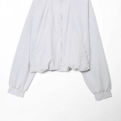 Women's Cropped Bomber Jacket in Oversized Look with Shirt Collar and Elastic Waistband